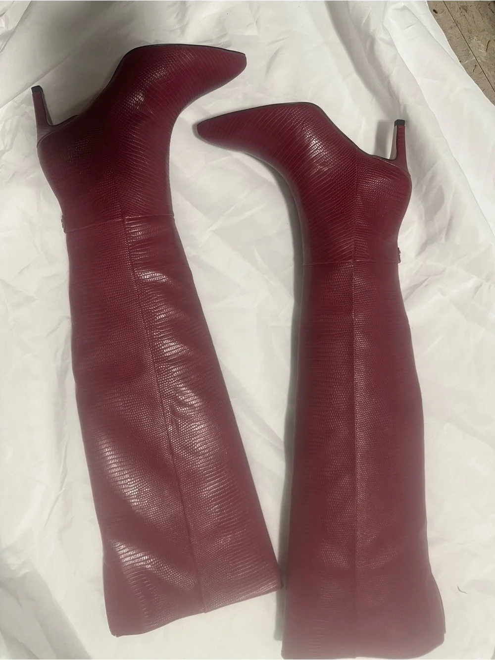 Sam Edelman Ursula Rhubarb Red Over-the-Knee lizard Textured Leather Boots